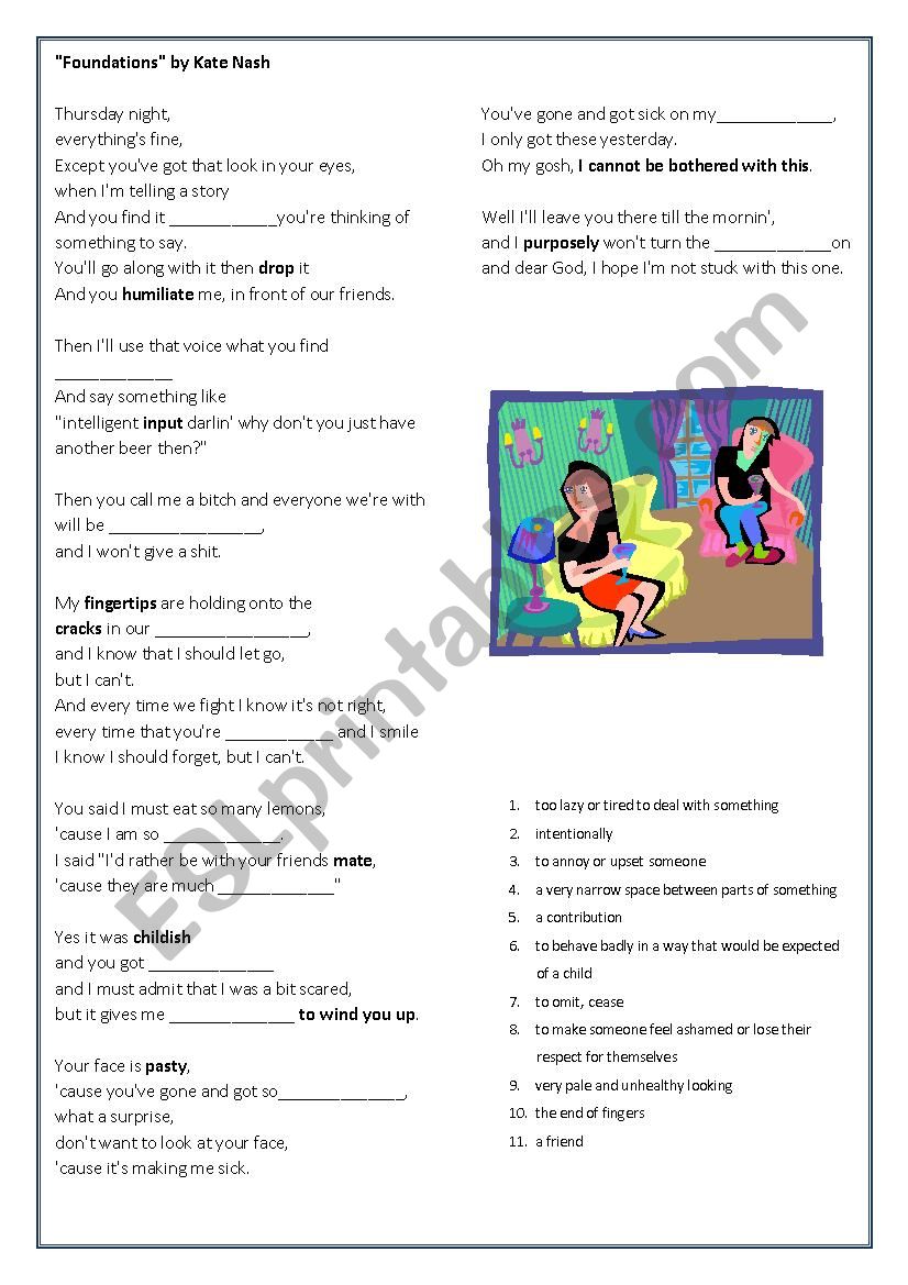 Foundations by Kate Nash worksheet