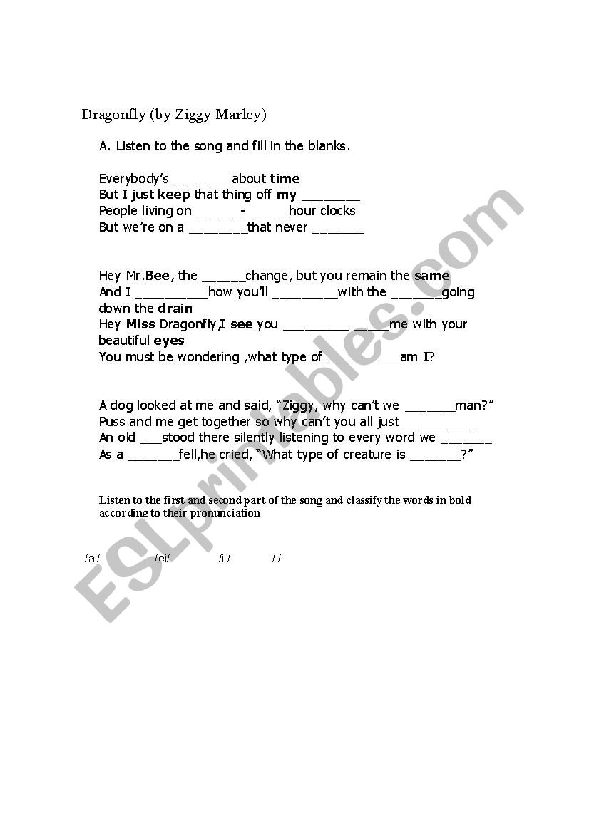 Dragonfly worksheet