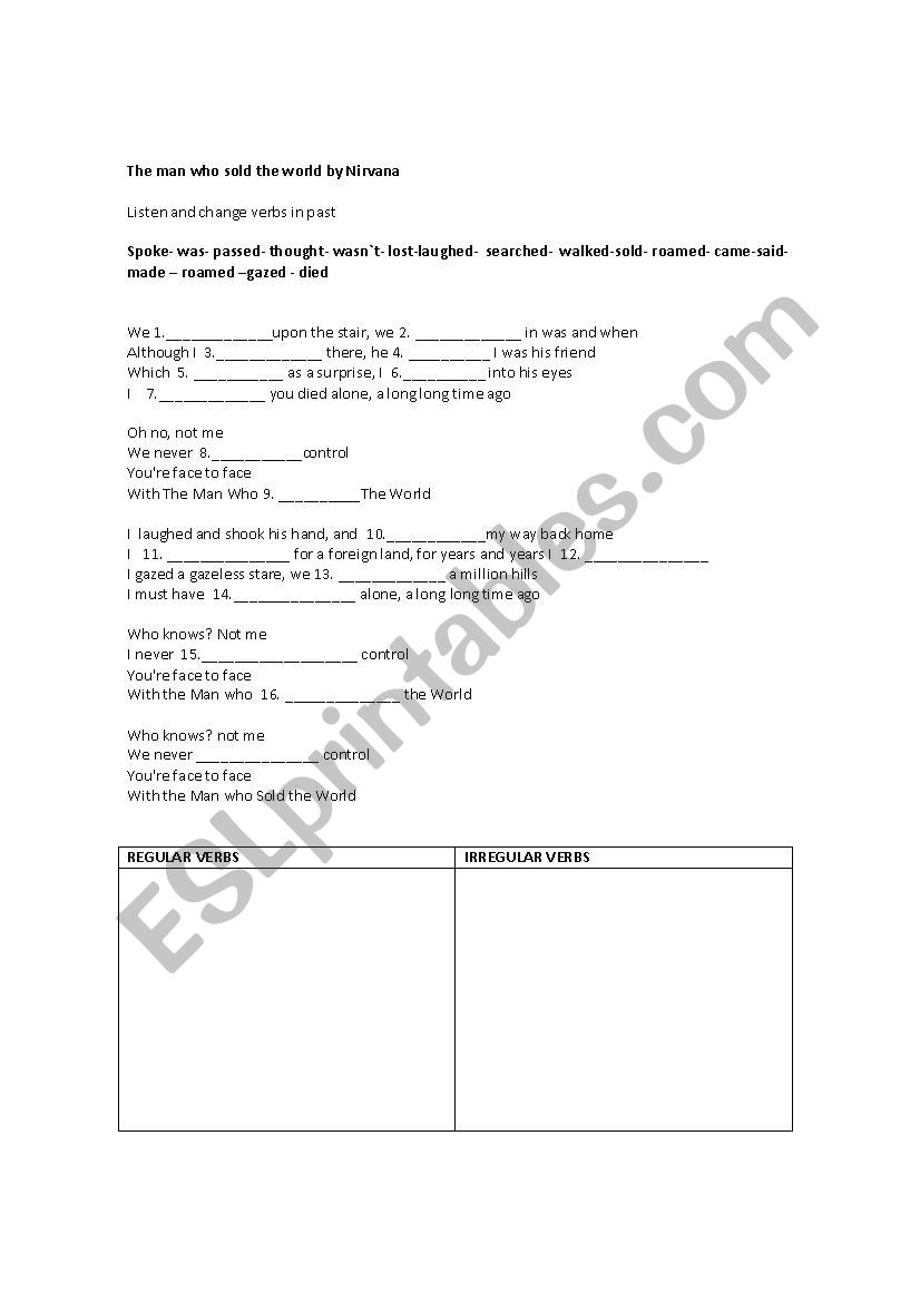 Song simple past regular and irregular verbs