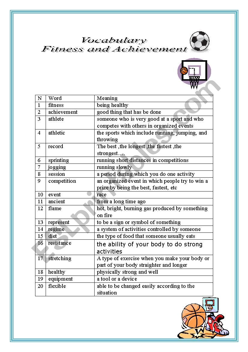 Sports Vocabulary worksheet