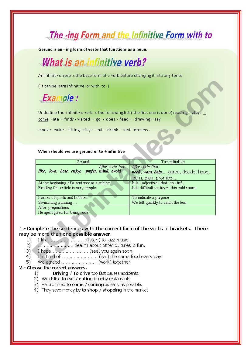 The ing form and the infintive