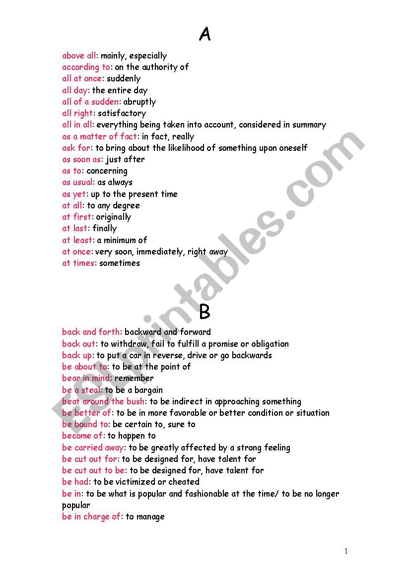 IDIOMS worksheet