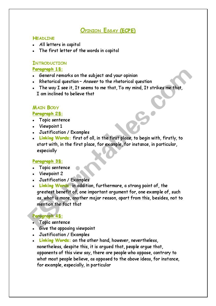 OPINION ESSAY (ECPE) worksheet