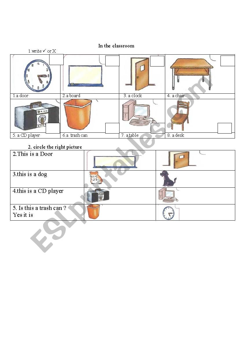 in the classroom objects  worksheet