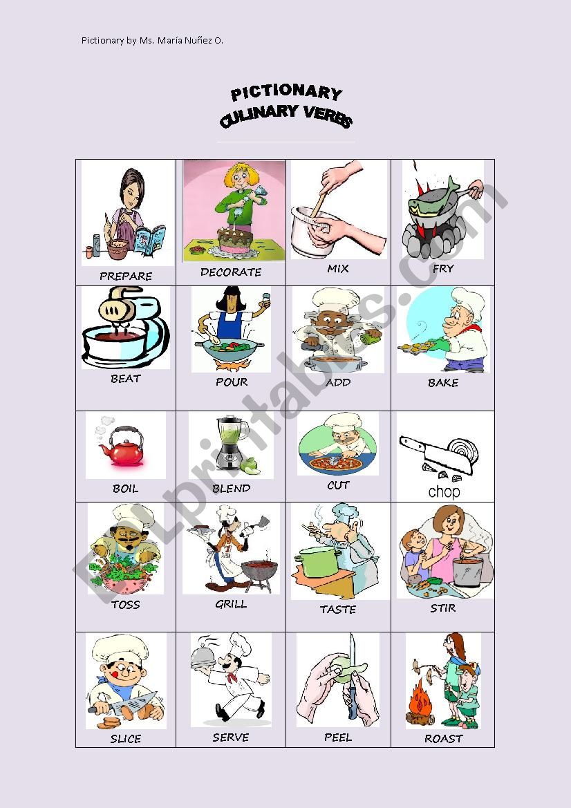 Pictionary : Culinary Verbs worksheet