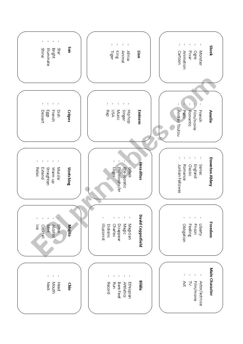 Taboo Cards worksheet