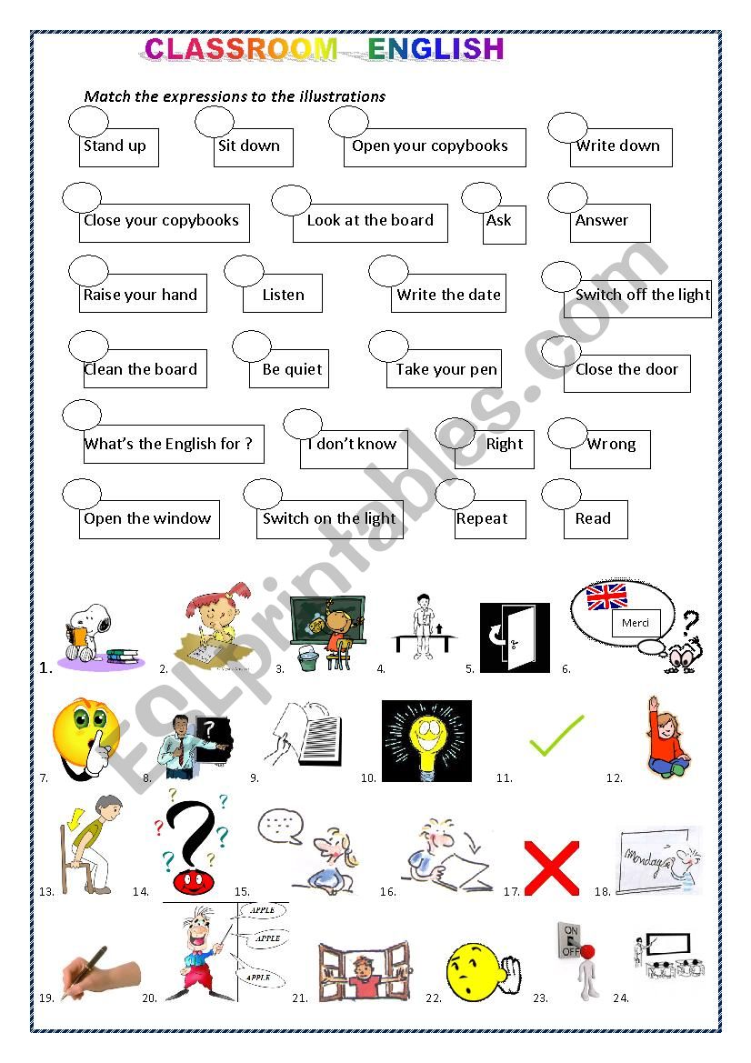 Classroom English worksheet