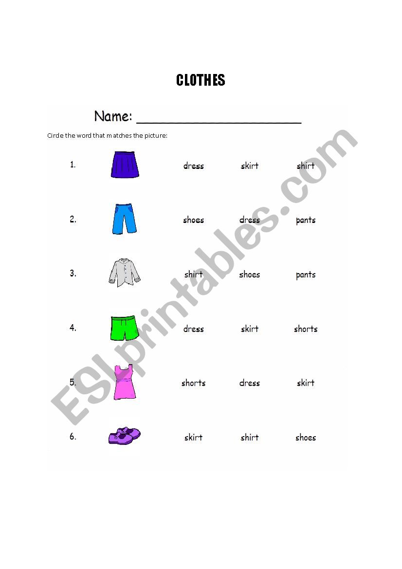 Clothes: multiple-choice worksheet