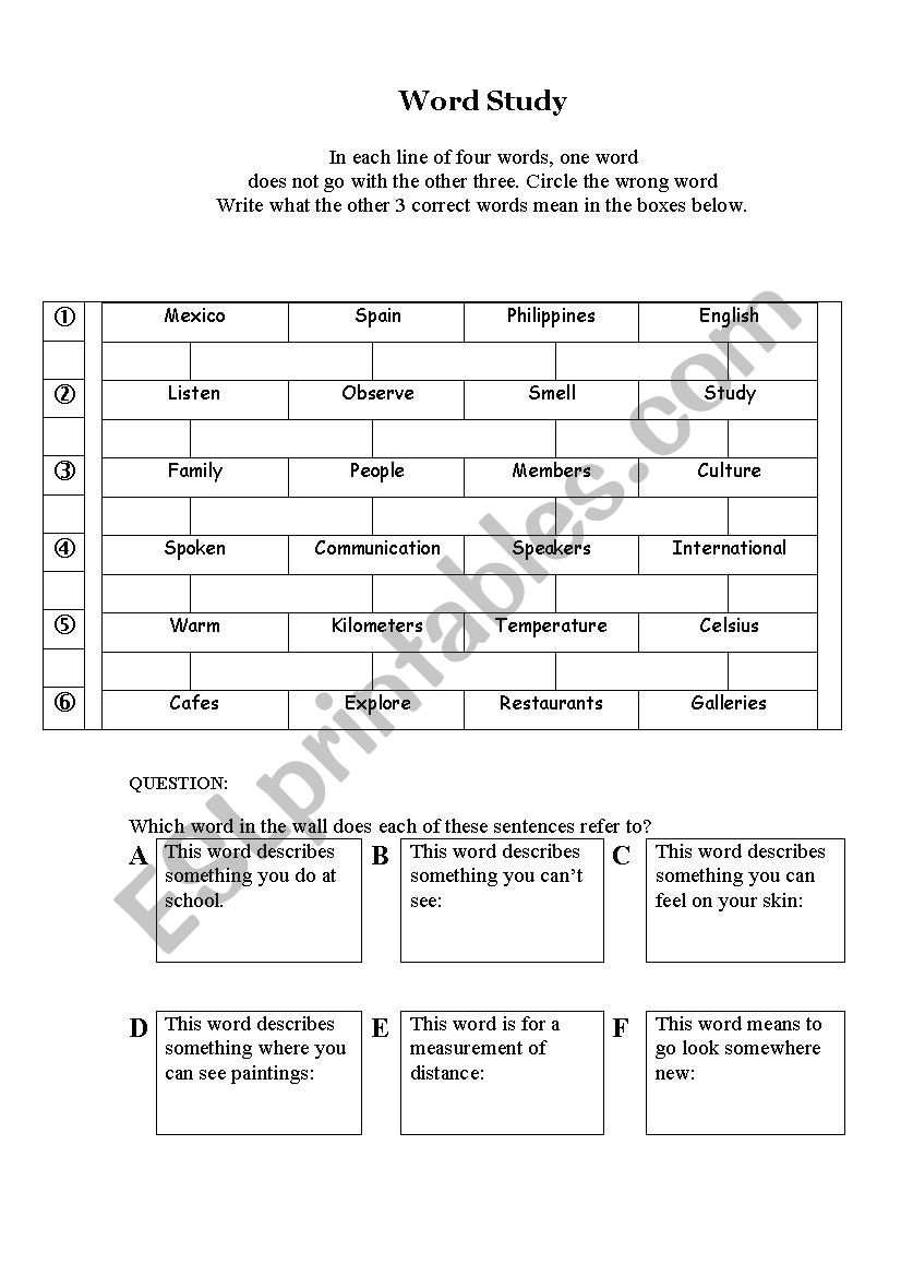 Word Study worksheet