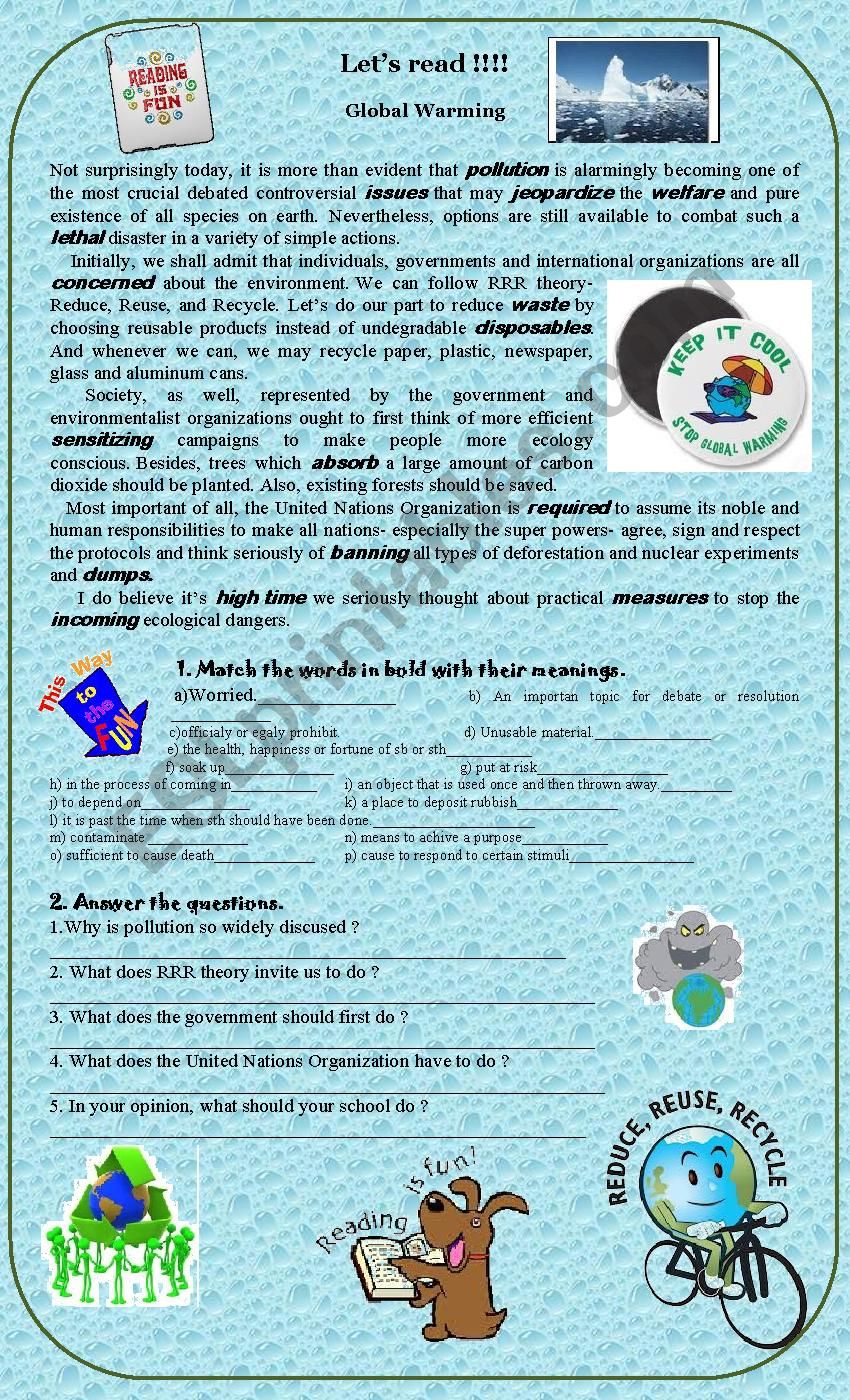 Global Warming worksheet