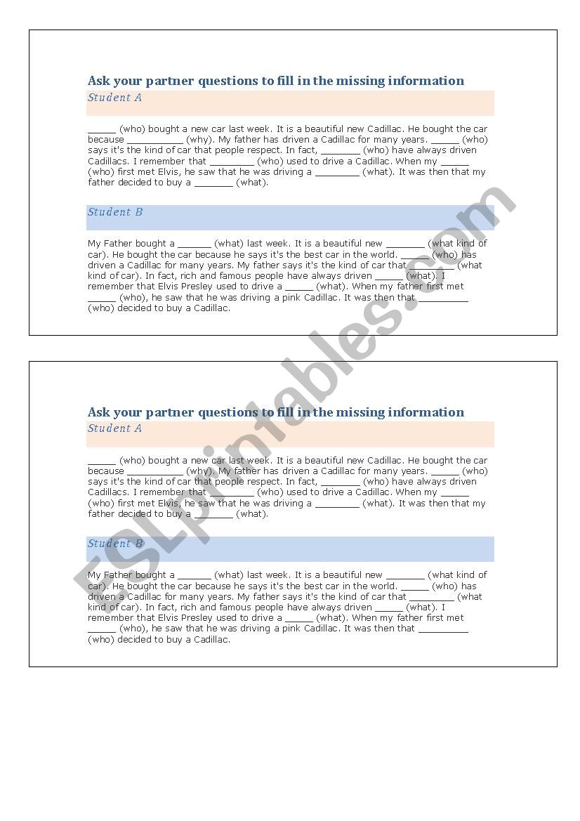 Asking Questions worksheet