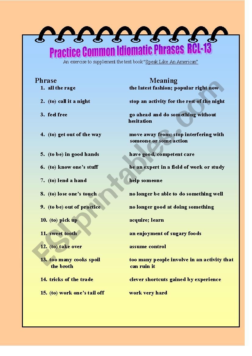 Practice Common Idiomatic Phrases RCL-13