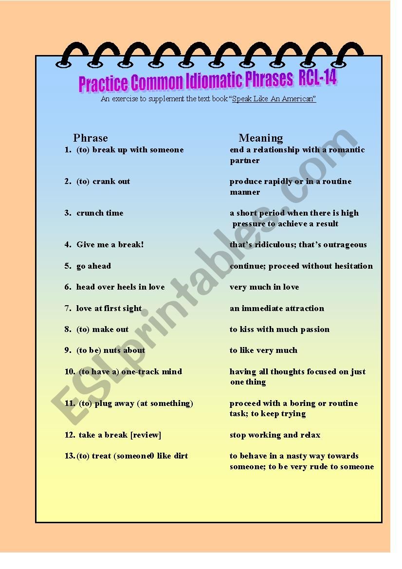 Practice Common Idiomatic Phrases RCL-14