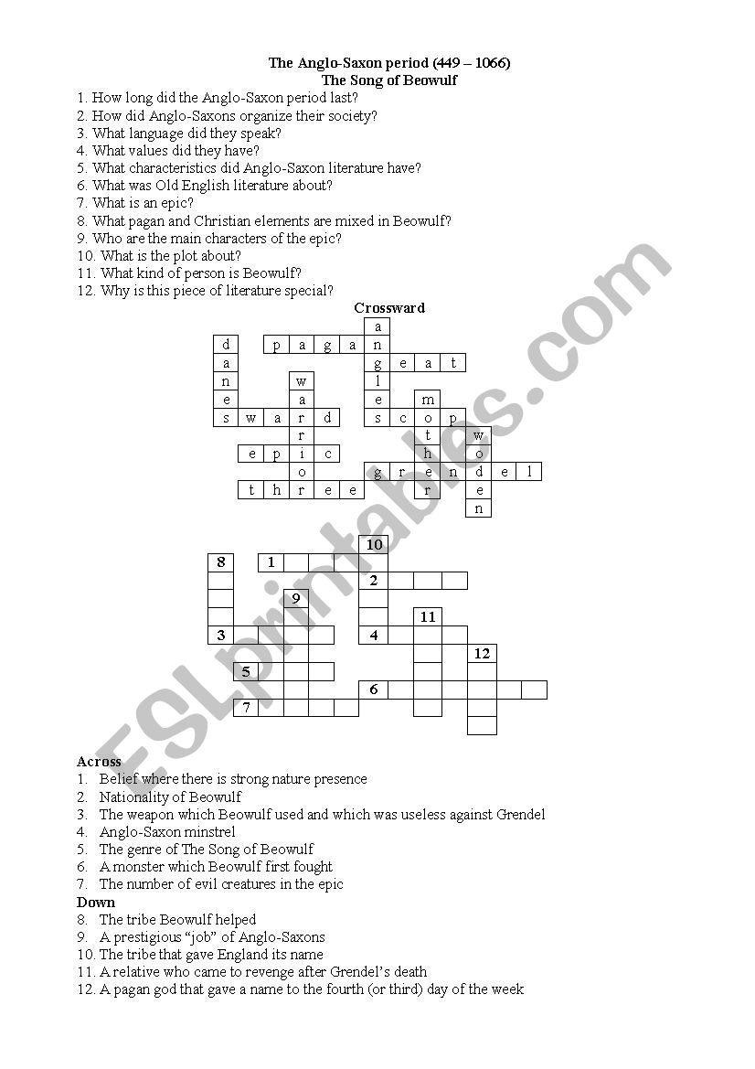 Beowulf worksheet