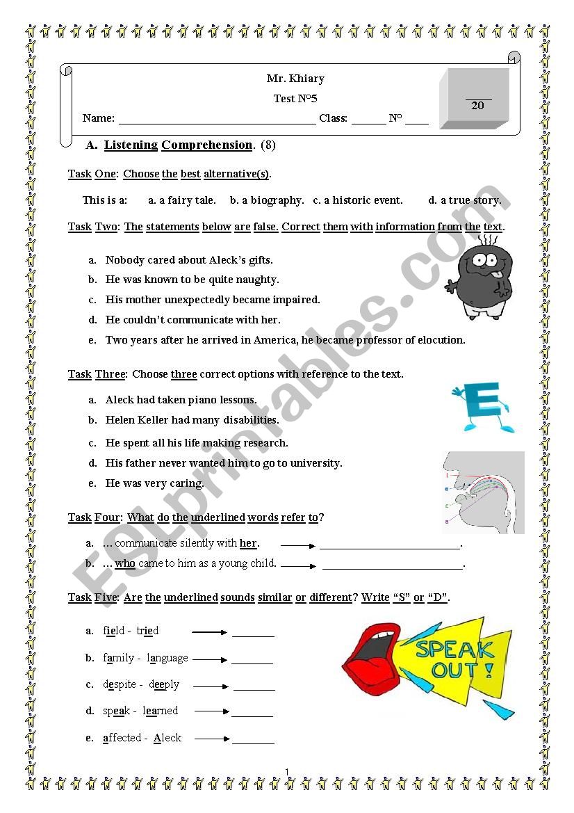 An English Test worksheet