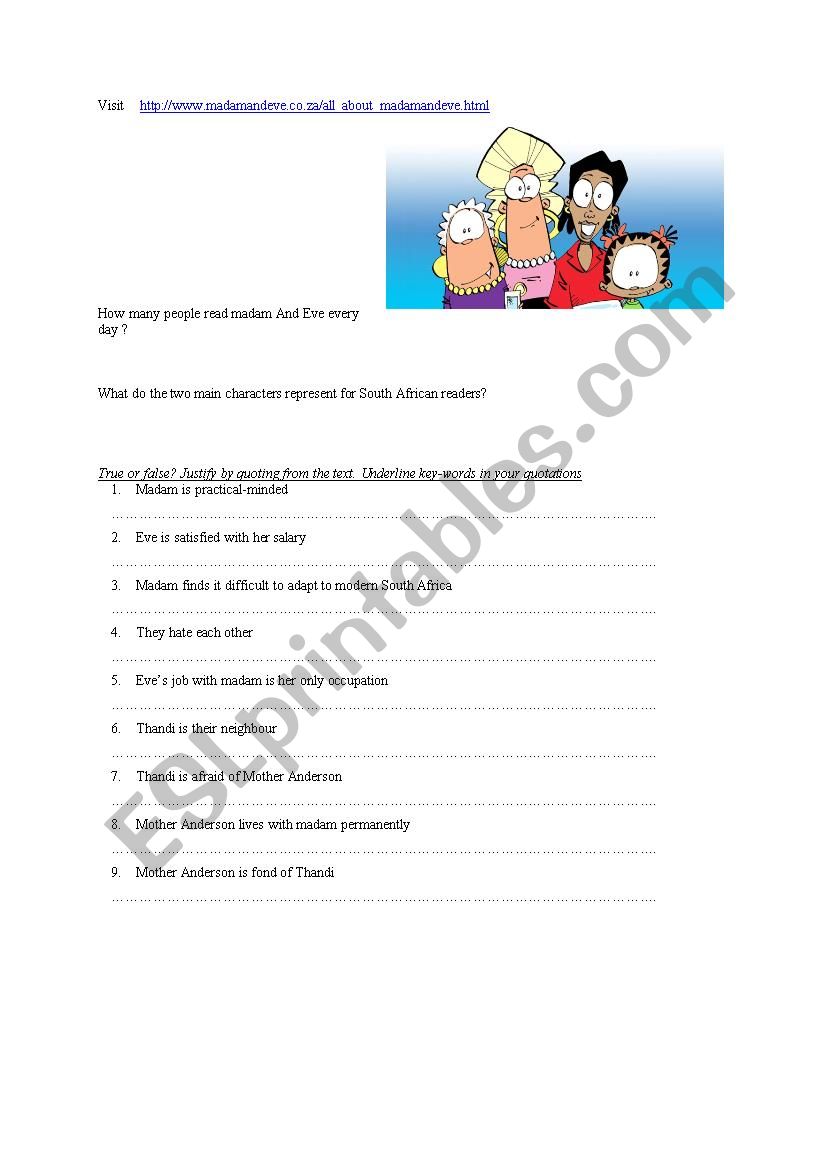 all about Madam and Eve worksheet
