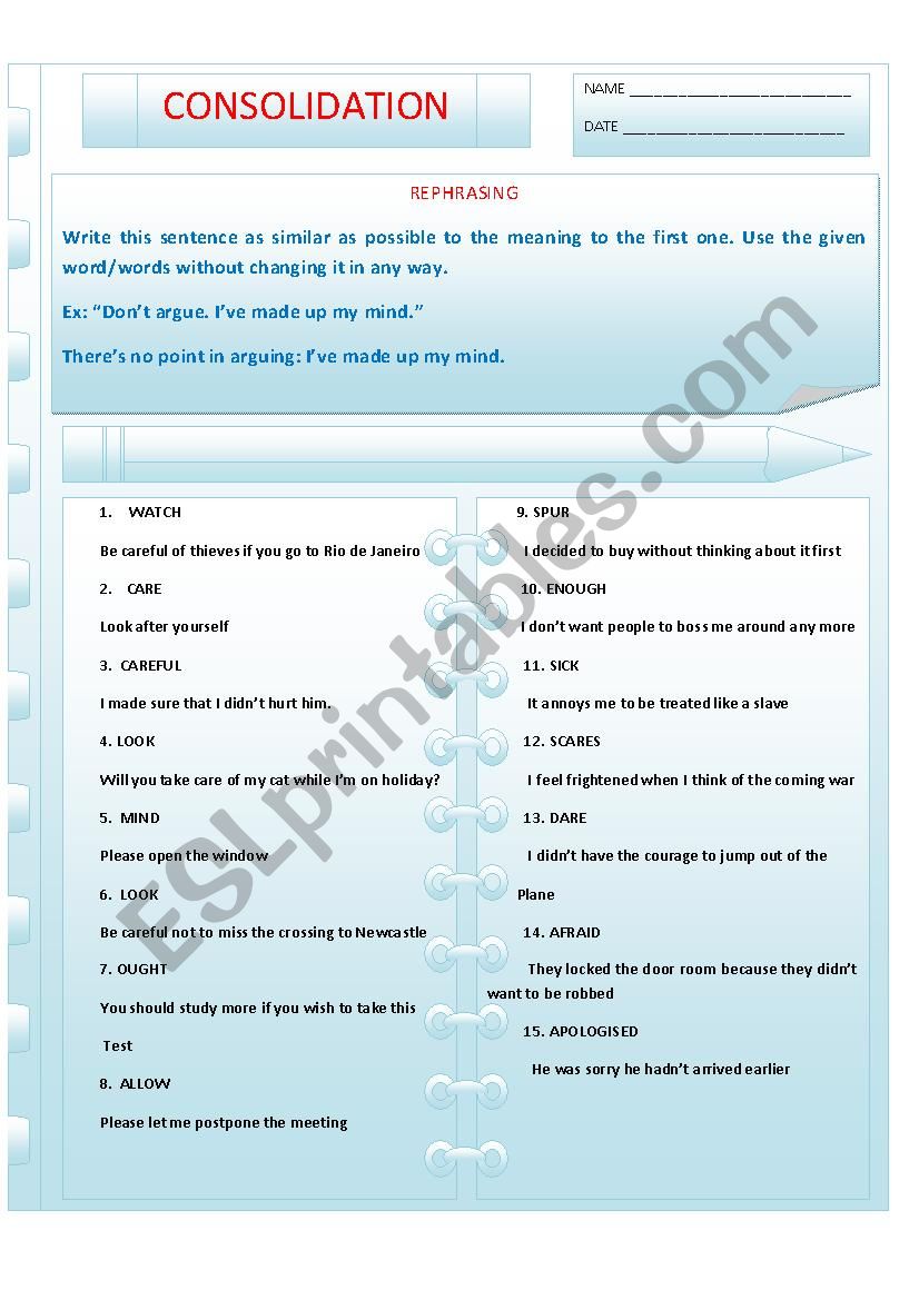 REPHRASING EXERCISES worksheet