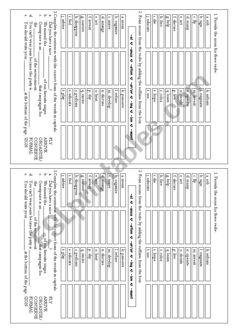 Word Formation al, ance, ation, er/or, ing, ion, ment