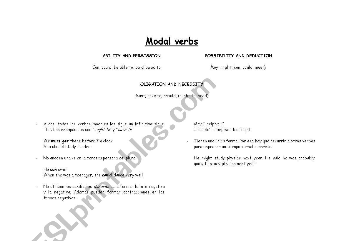 Modal verbs worksheet