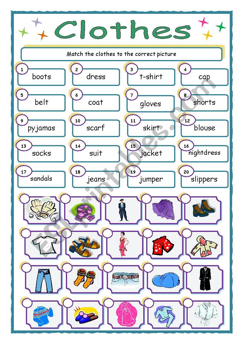 Clothes worksheet