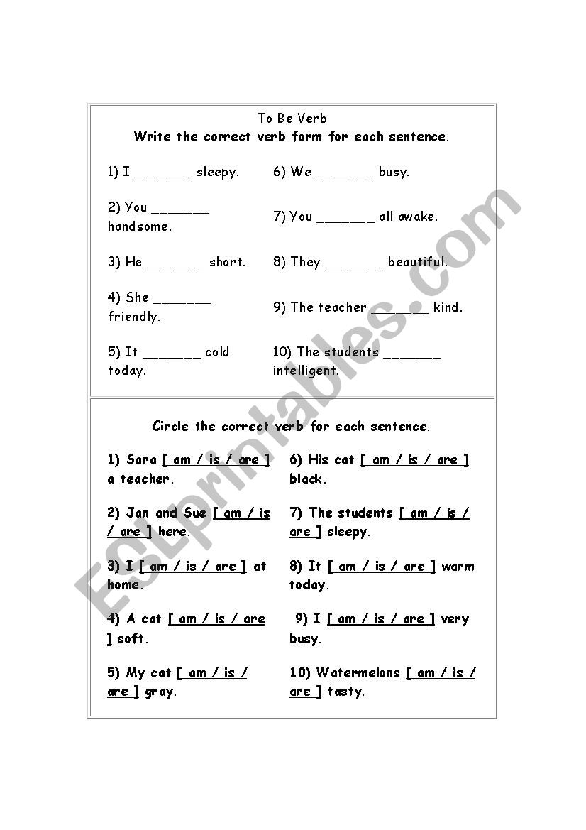 verb to be exercises  worksheet