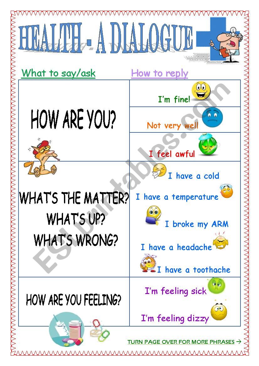 Health - some useful phrases worksheet