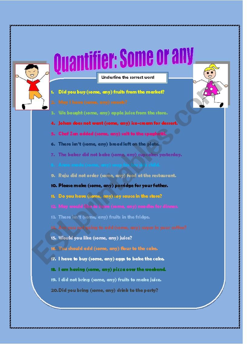 Quantifier - Some/any worksheet