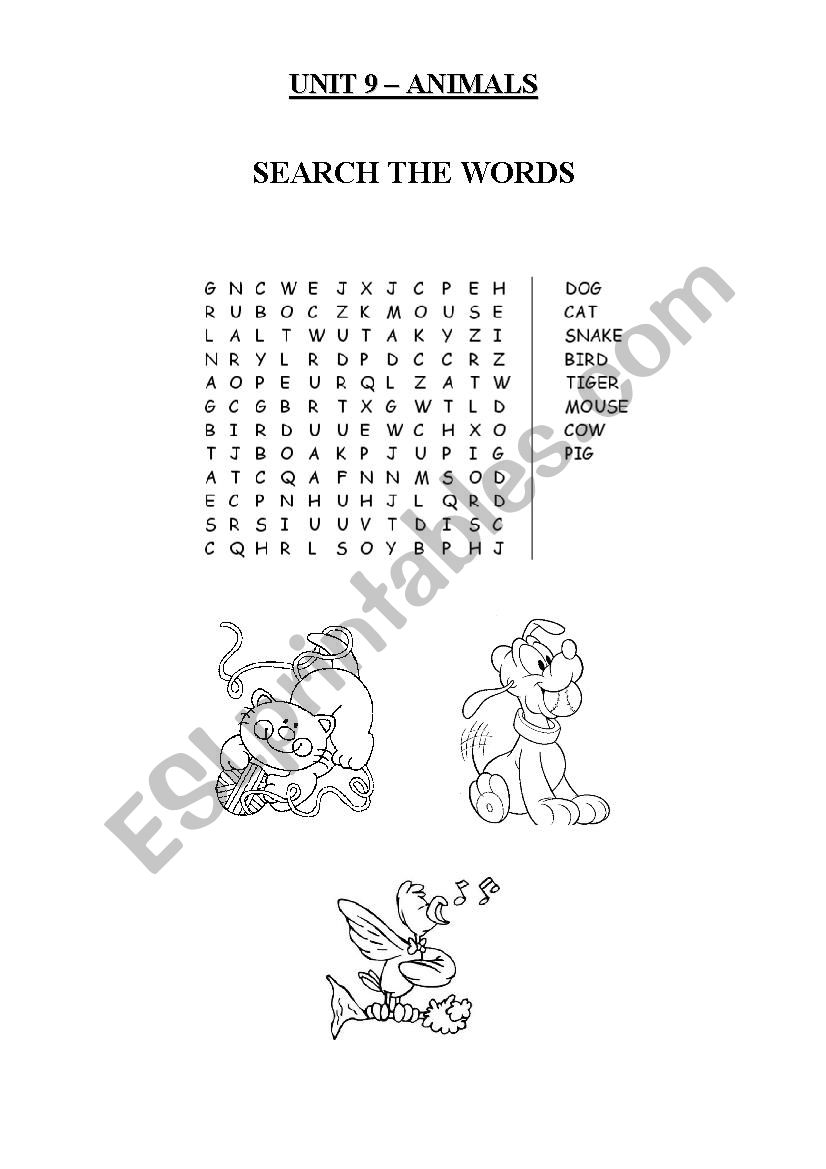 Animals worksheet