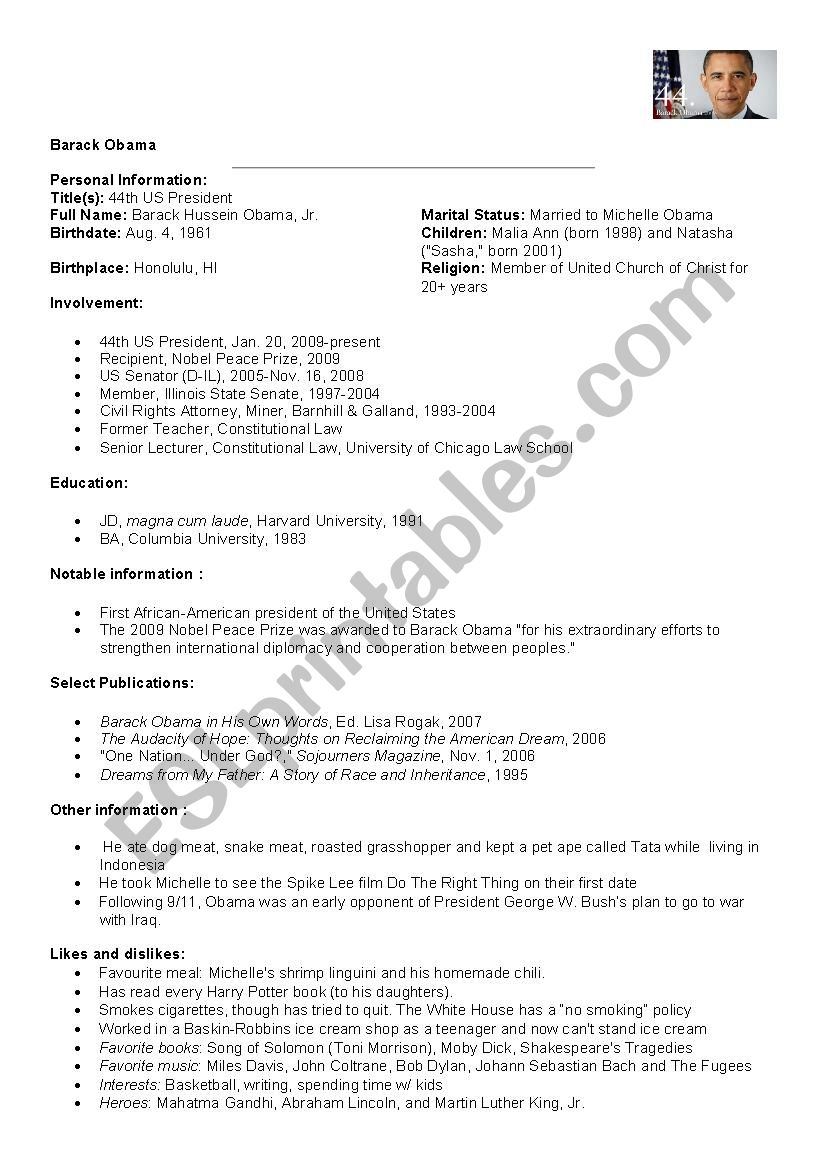 US 2012 election: candidate profile pairwork