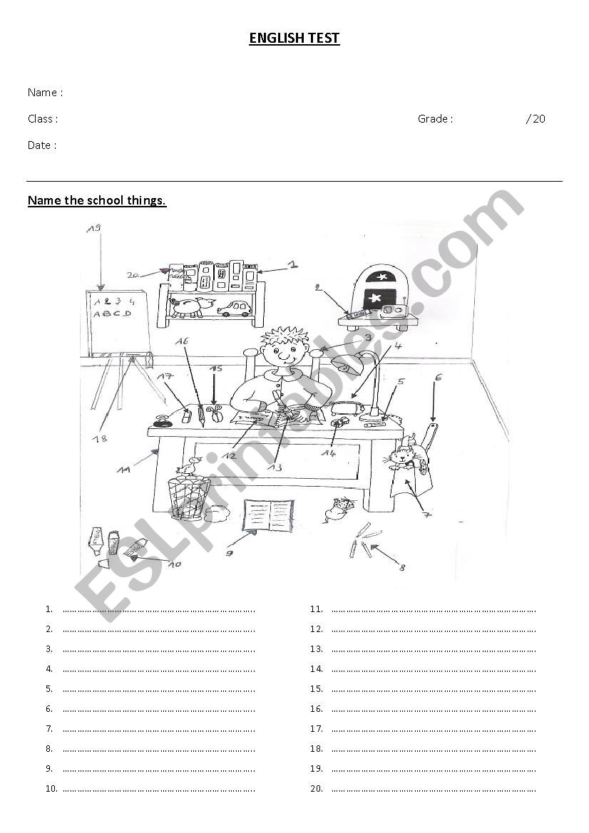 School things  worksheet