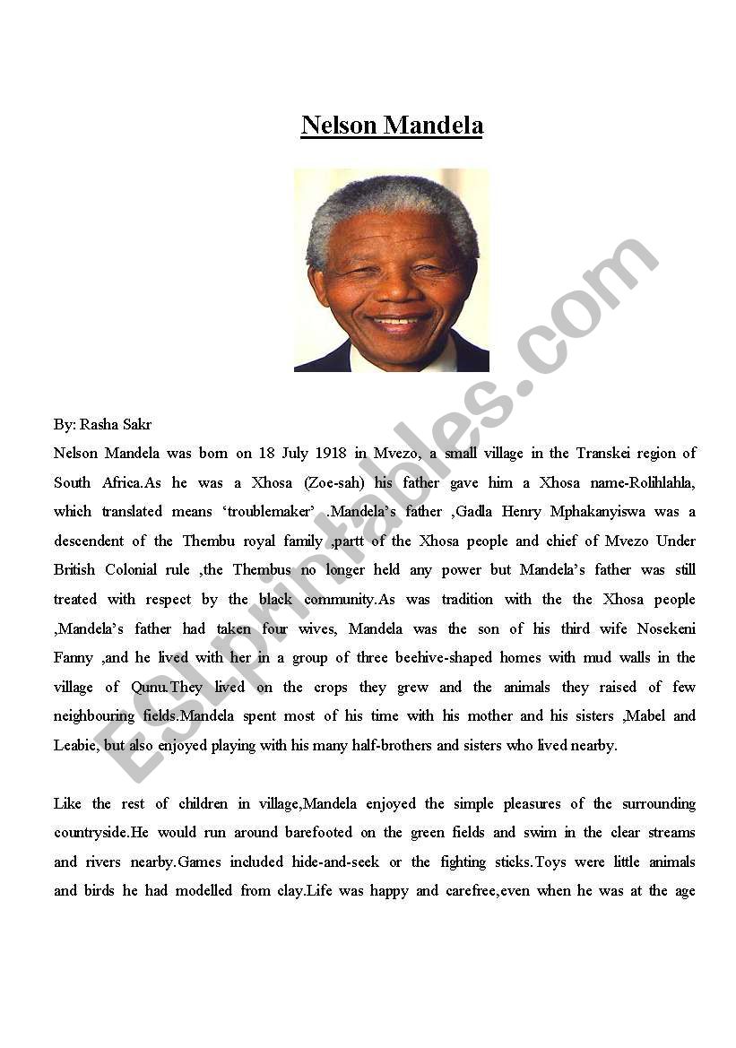 Nelson Mandela worksheet