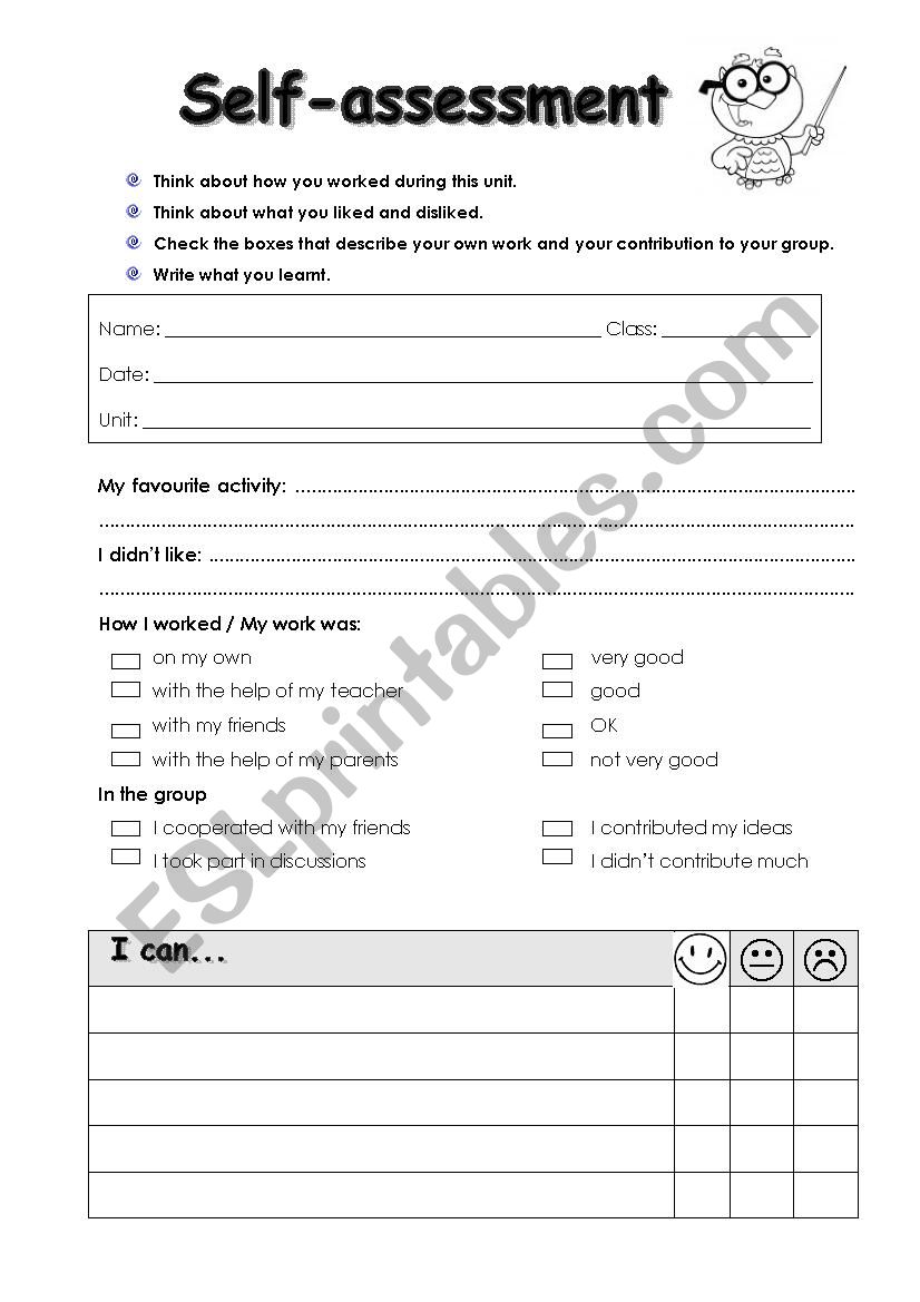 self-assessment worksheet