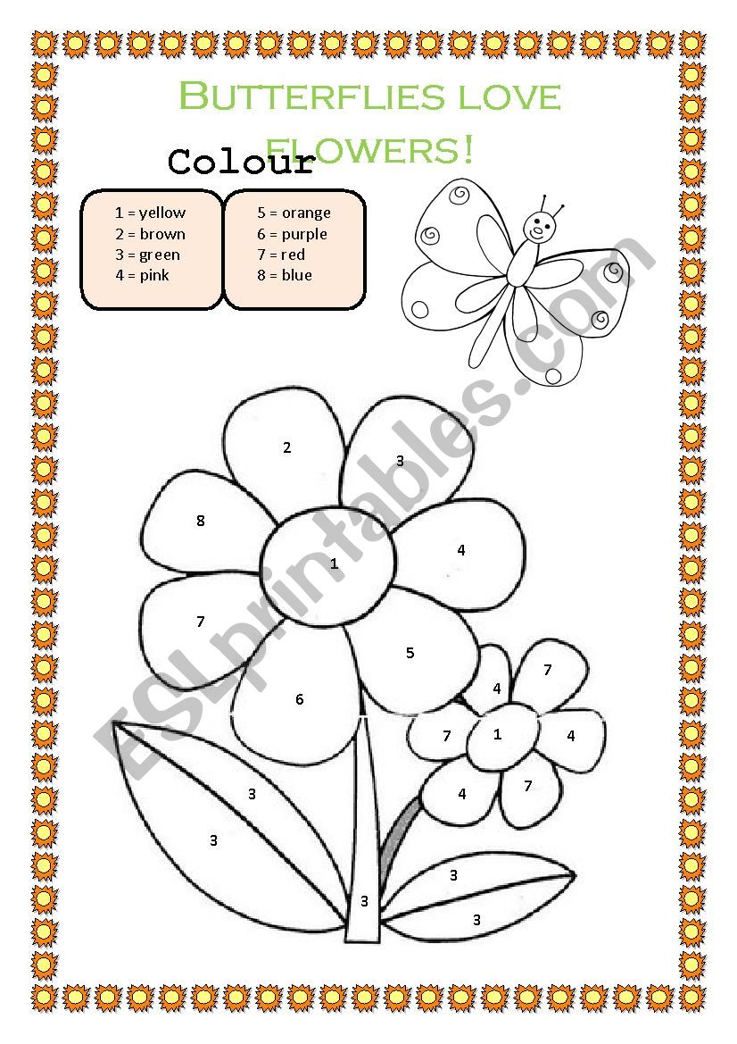 Butterflies love flowers worksheet