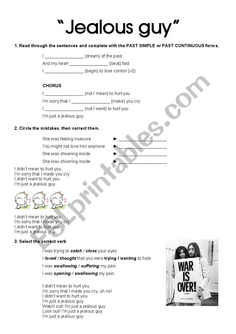John Lennon´s "Jealous guy" - ESL worksheet by gilderoy_lockhart