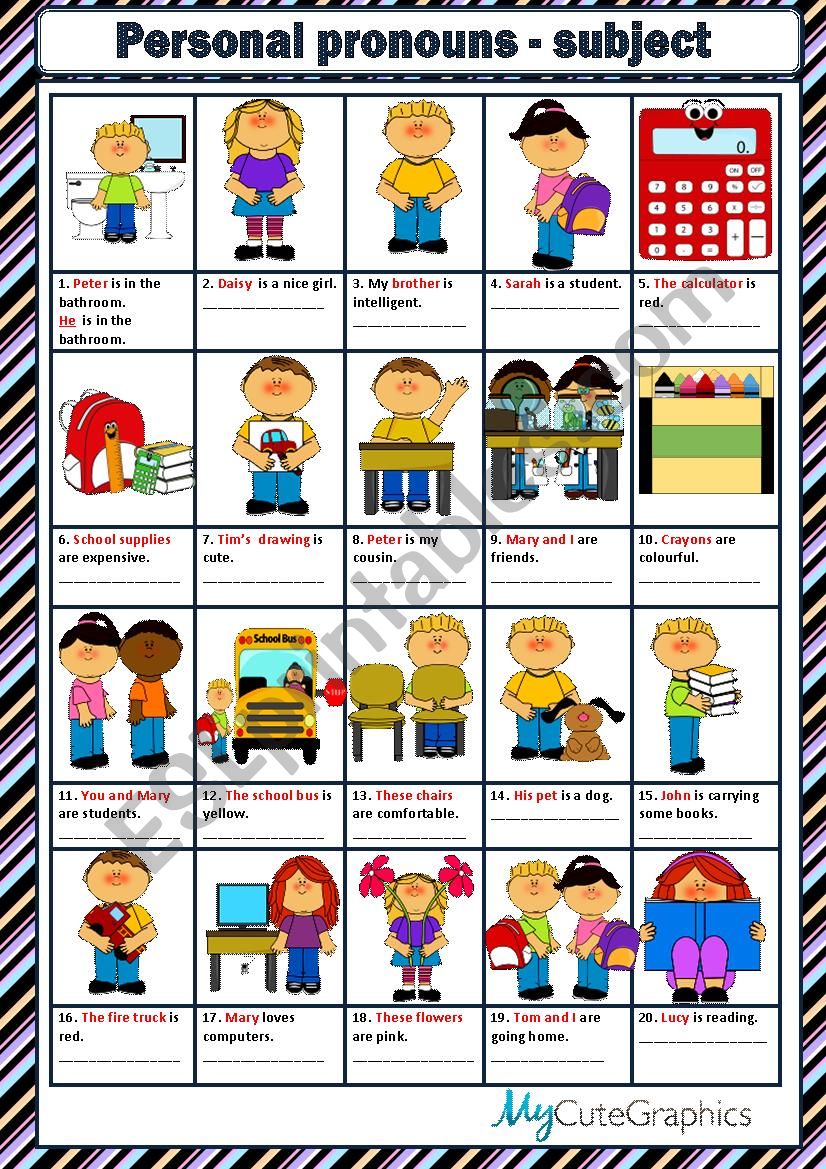 PERSONAL PRONOUNS - SUBJECT worksheet