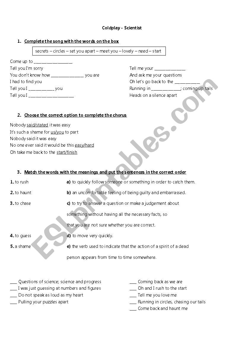 Scientist worksheet