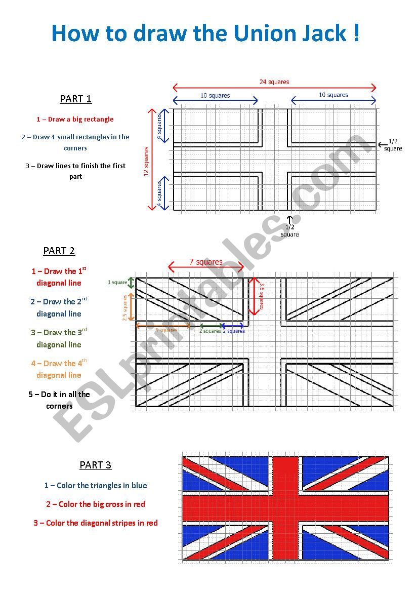 How to draw the union Jack ESL worksheet by LucilleD