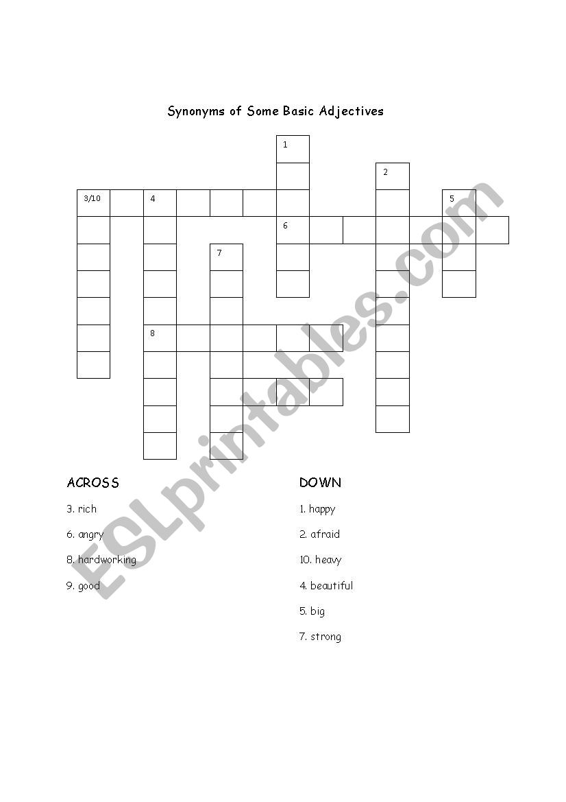 Synonyms Puzzle worksheet