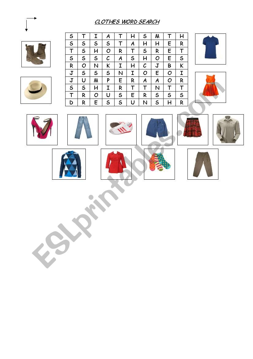CLOTHES WORDSEARCH worksheet