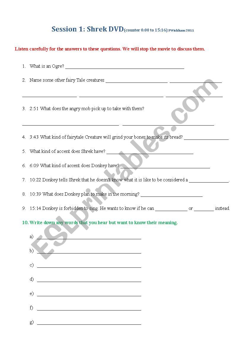 Shrek 1_worksheet worksheet