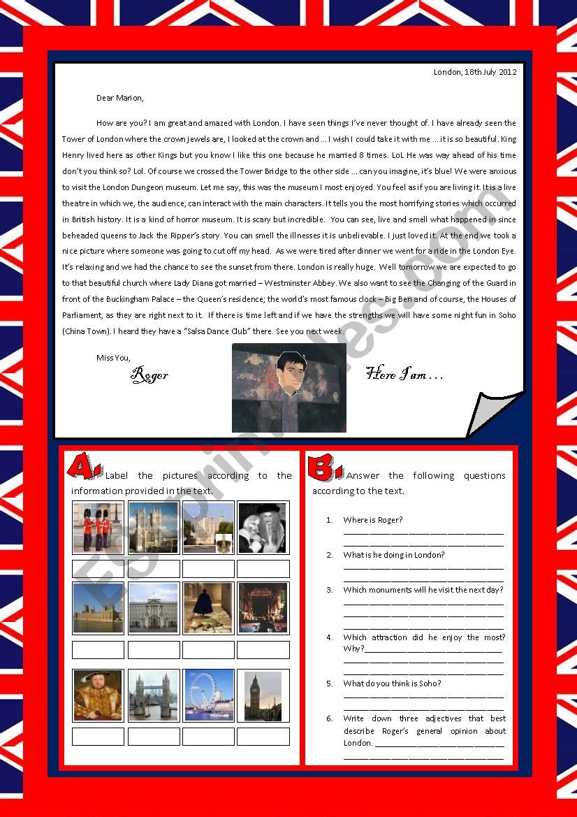 A letter from London worksheet