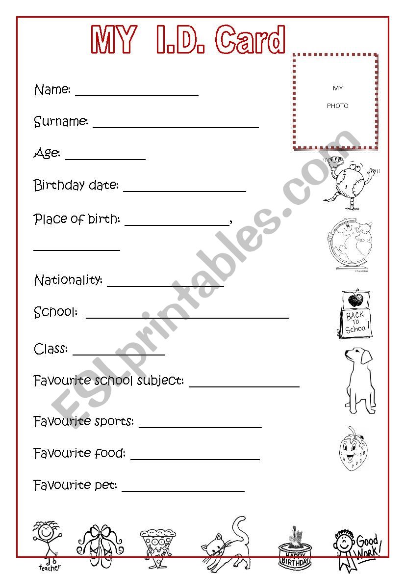 Identity Card worksheet