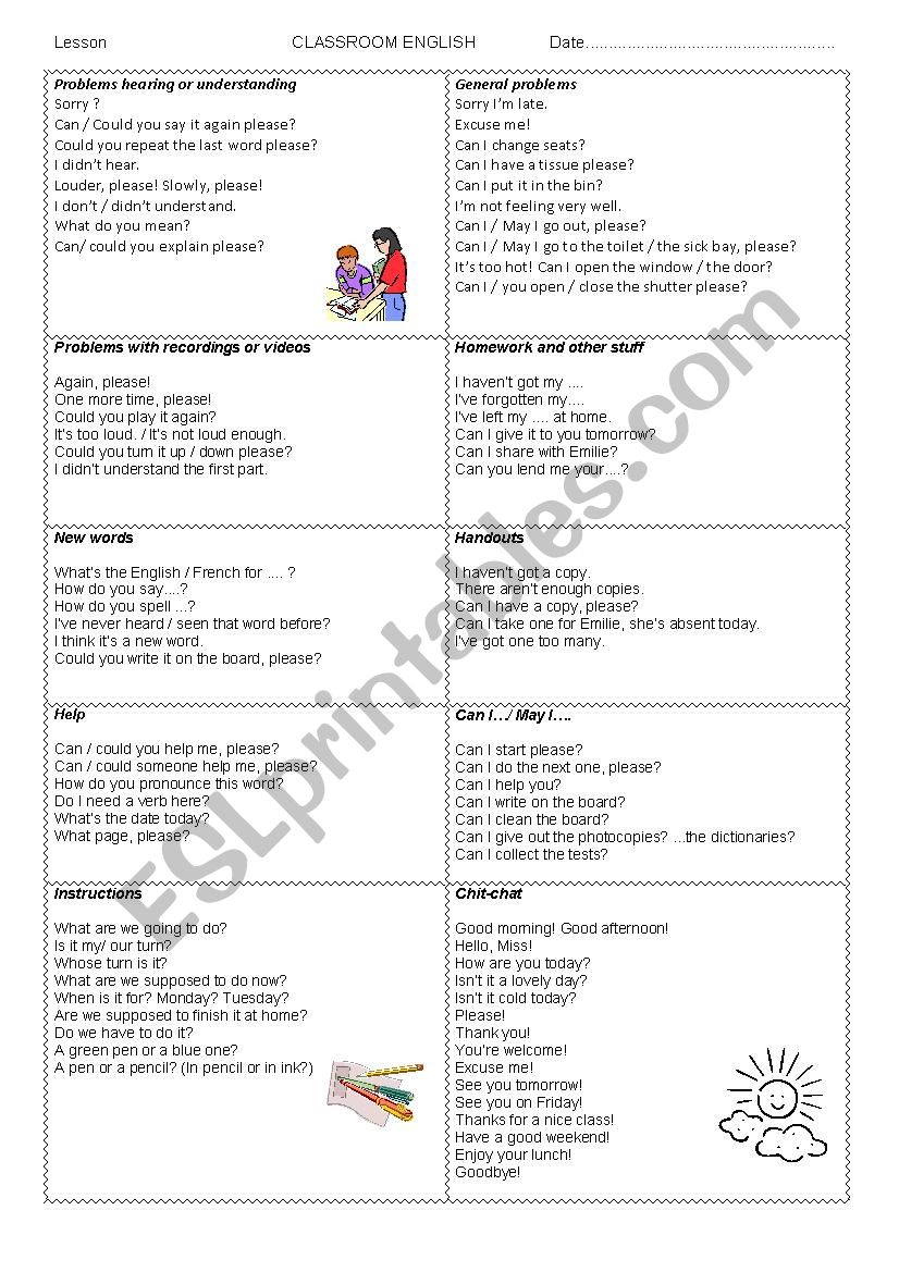 Classroom English worksheet