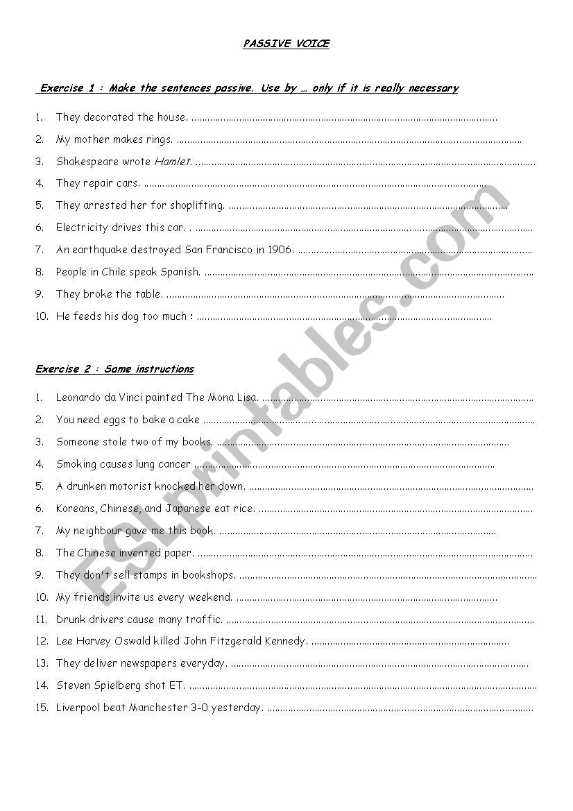 passive voice worksheet