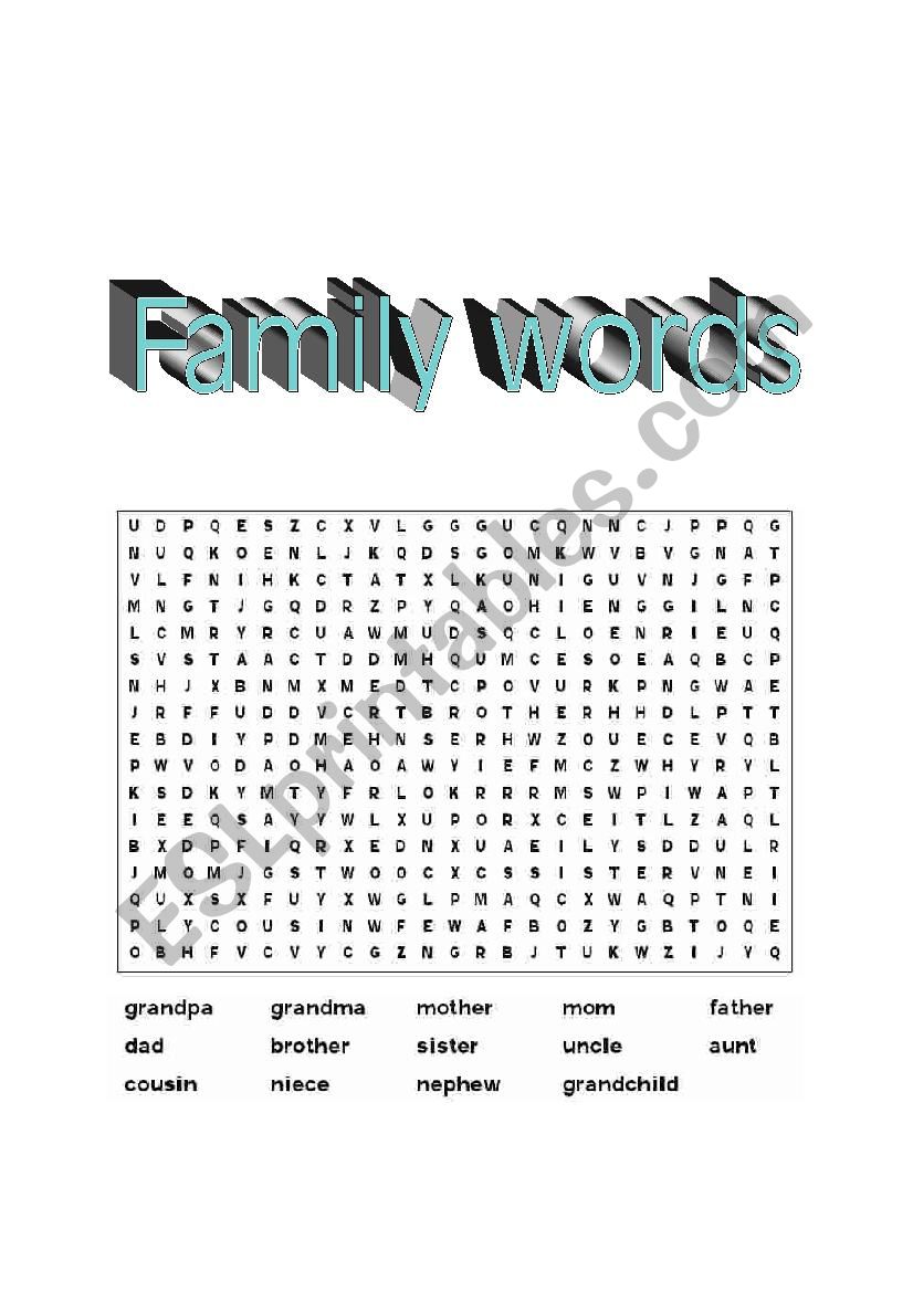 Family Word  Word Search with word bank