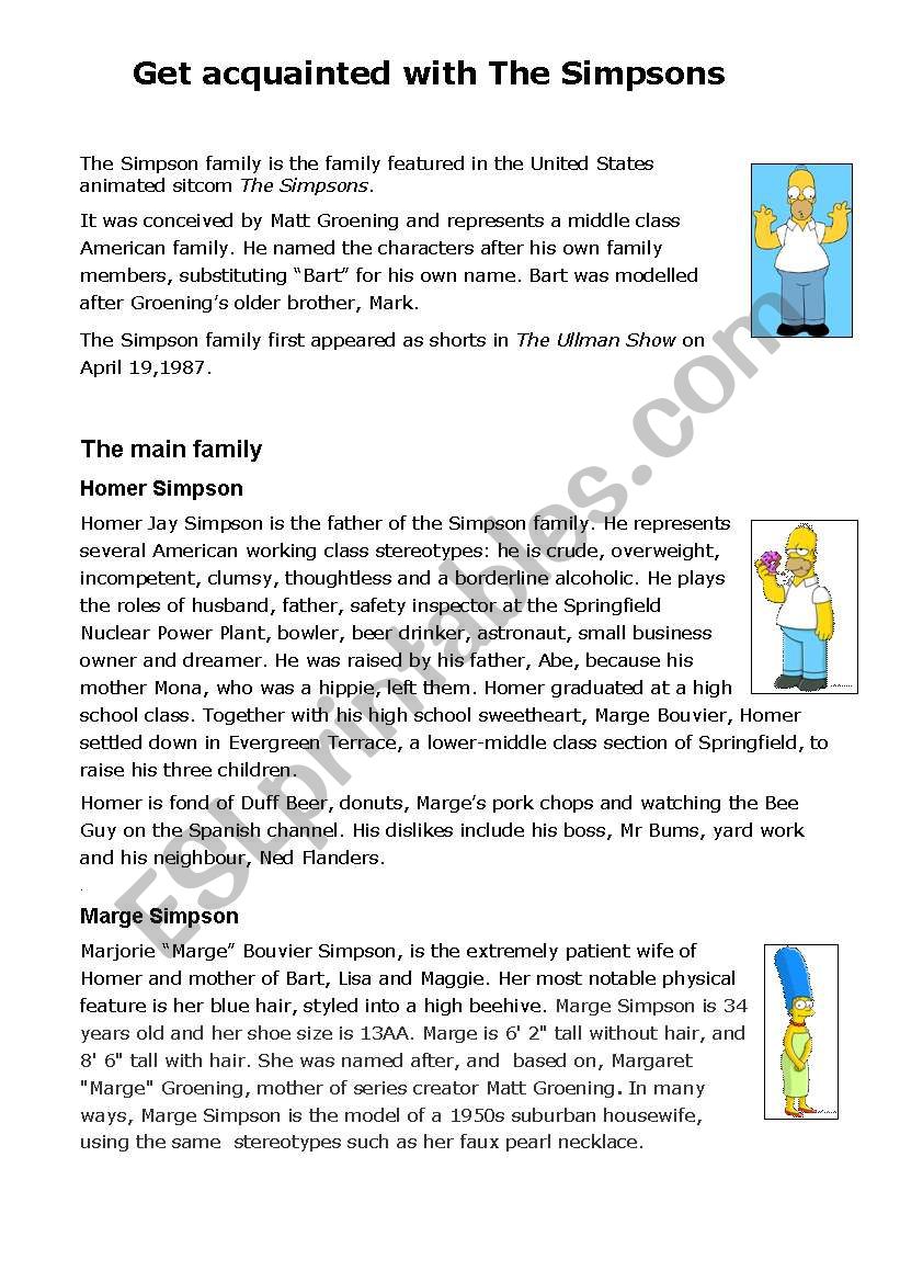 The Simpsons worksheet