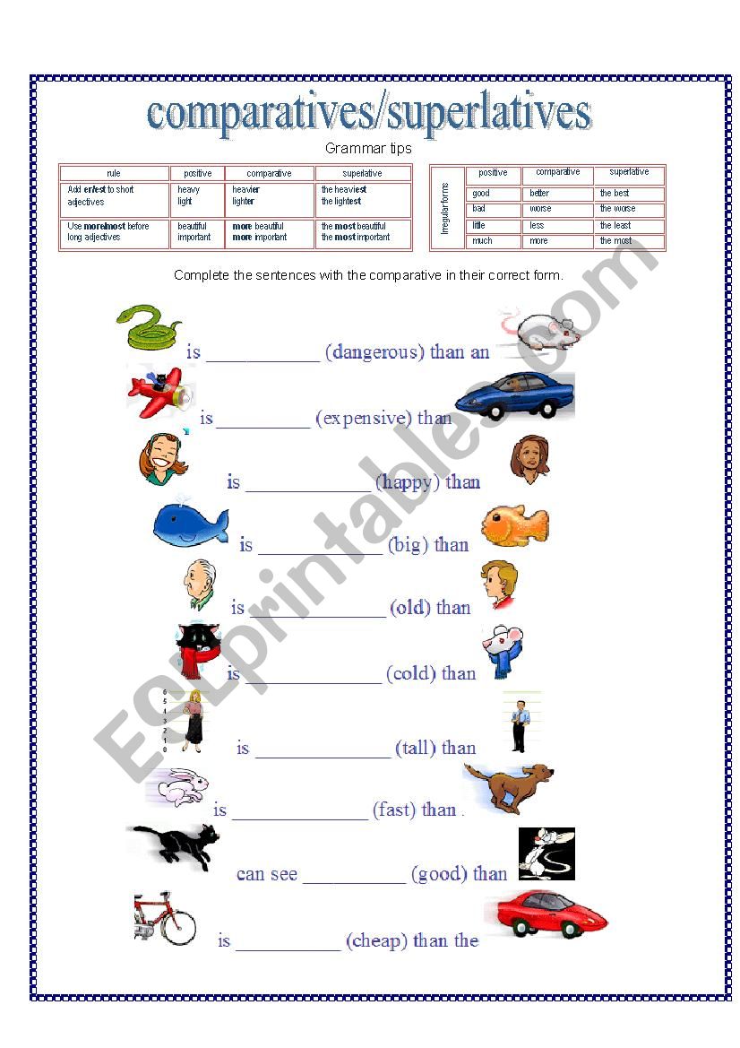 comparatives/superlatives worksheet