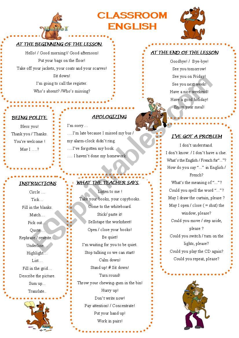 classroom english worksheet