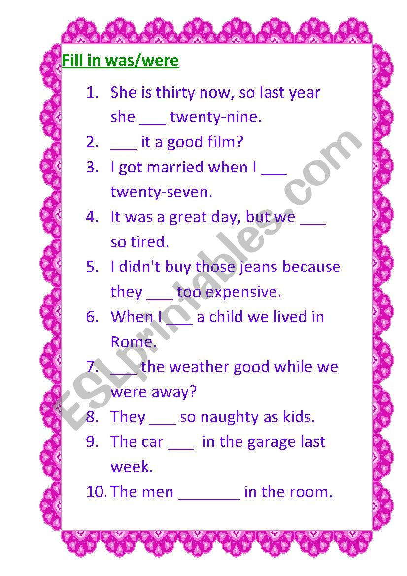 Verb be in the past worksheet