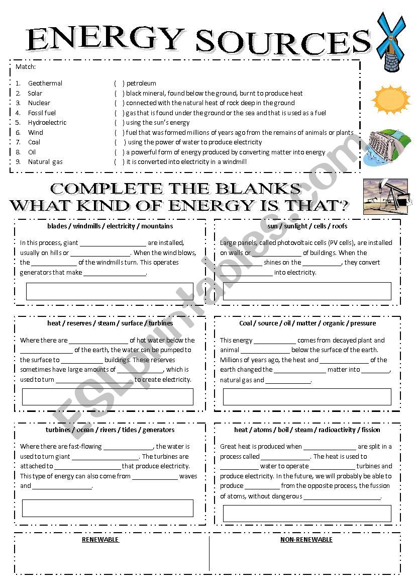 Energy Sources worksheet